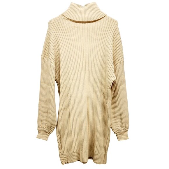 Anrabess Womens Ribbed Knit Turtleneck Sweater Dress Size XL Beige - Picture 10 of 12